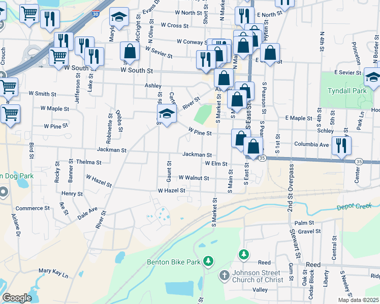 map of restaurants, bars, coffee shops, grocery stores, and more near 321 Jackman Street in Benton