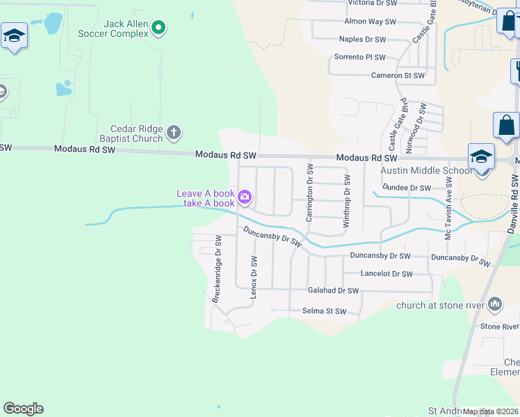 map of restaurants, bars, coffee shops, grocery stores, and more near 2801 Revere Avenue Southwest in Decatur