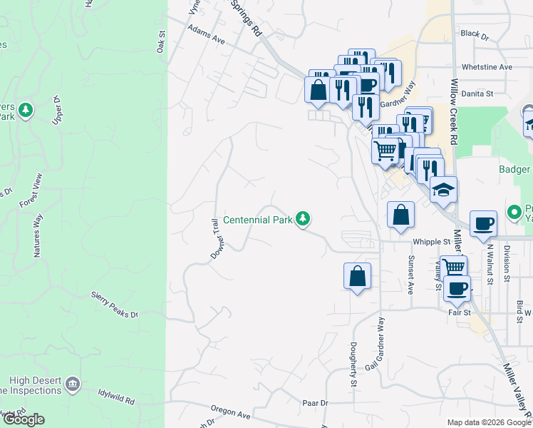 map of restaurants, bars, coffee shops, grocery stores, and more near 1330 Westridge Drive in Prescott