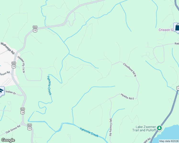 map of restaurants, bars, coffee shops, grocery stores, and more near 77 Old River Road in Dahlonega