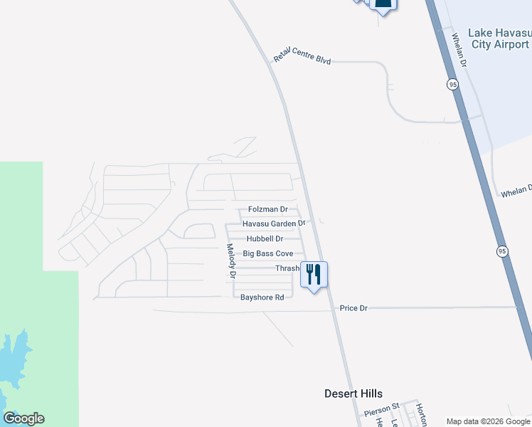 map of restaurants, bars, coffee shops, grocery stores, and more near 1981 Folzman Drive in Lake Havasu City