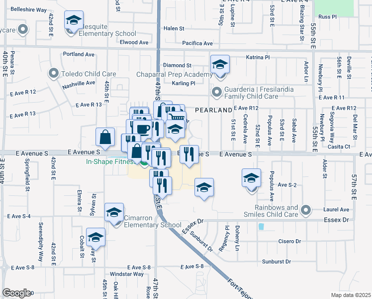 map of restaurants, bars, coffee shops, grocery stores, and more near 37207 Harlequin Way in Palmdale