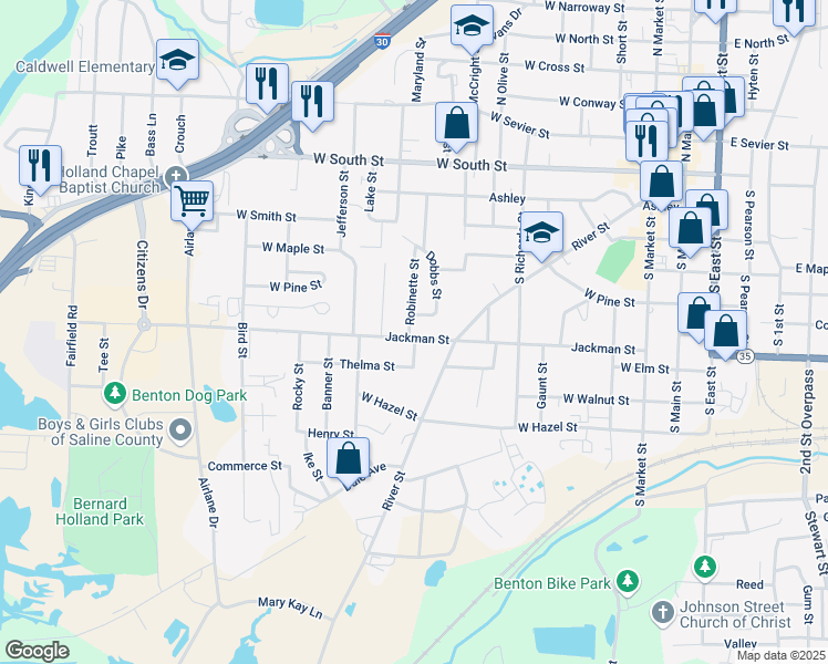 map of restaurants, bars, coffee shops, grocery stores, and more near 925 Jackman Street in Benton