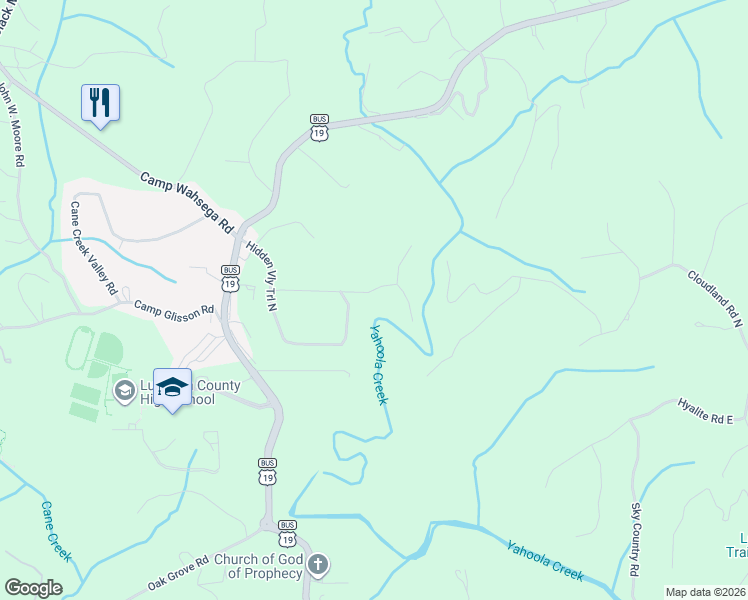 map of restaurants, bars, coffee shops, grocery stores, and more near 84 Yahoola Shoals Drive in Dahlonega