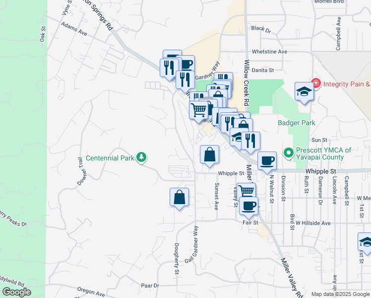 map of restaurants, bars, coffee shops, grocery stores, and more near 860 Gail Gardner Way in Prescott