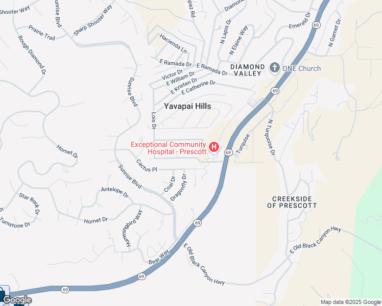 map of restaurants, bars, coffee shops, grocery stores, and more near 4700 East Robin Drive in Prescott