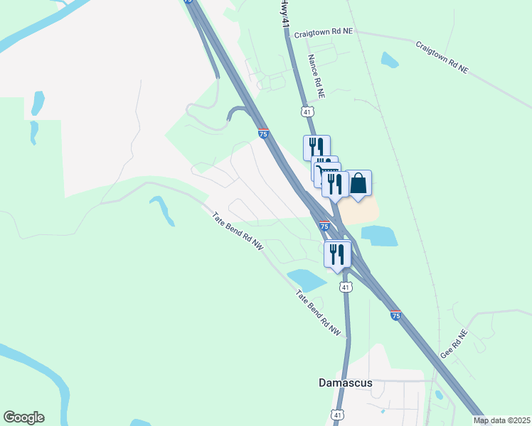 map of restaurants, bars, coffee shops, grocery stores, and more near 280 Soldiers Pathway in Calhoun