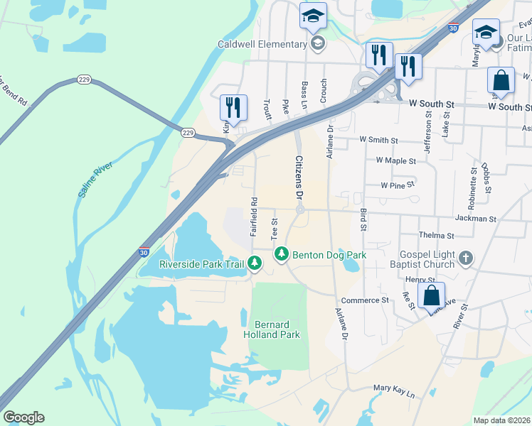 map of restaurants, bars, coffee shops, grocery stores, and more near 2008 Jackman Street in Benton