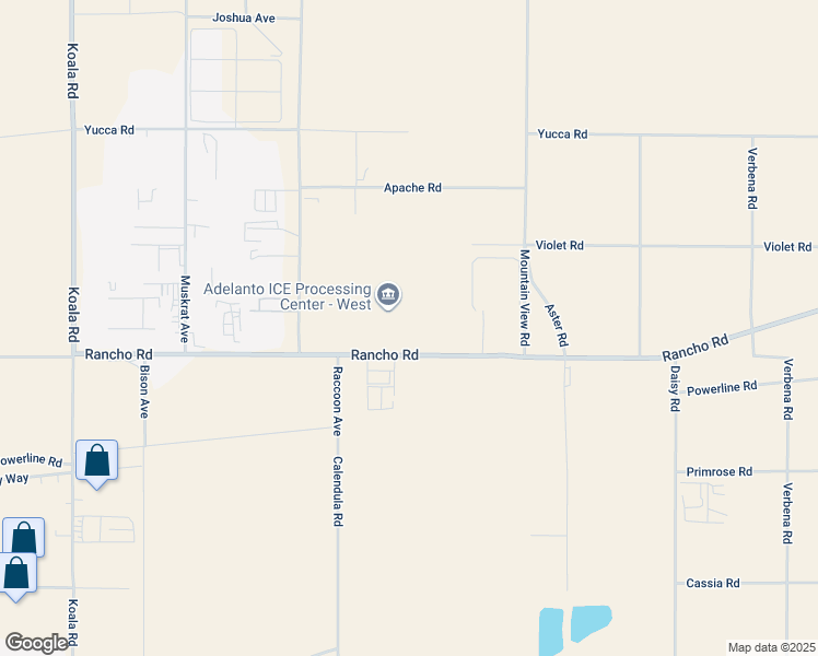 map of restaurants, bars, coffee shops, grocery stores, and more near 10302 Rancho Road in Adelanto