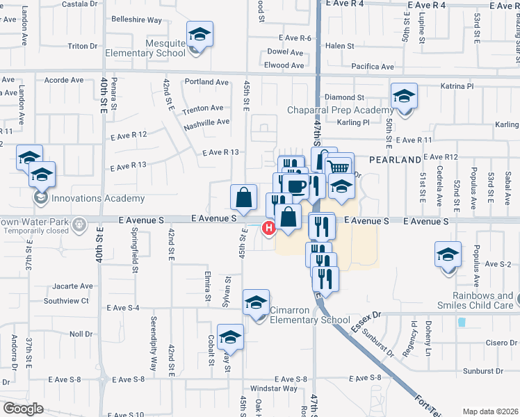 map of restaurants, bars, coffee shops, grocery stores, and more near 37217 Oak Hill Street in Palmdale