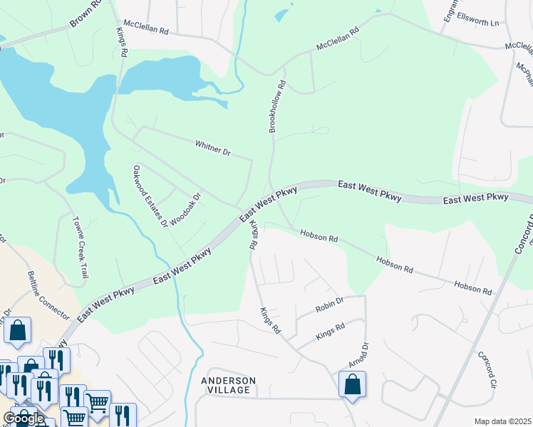 map of restaurants, bars, coffee shops, grocery stores, and more near 377 Hobson Road in Anderson