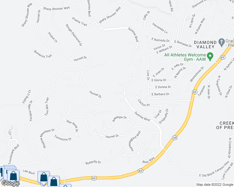 map of restaurants, bars, coffee shops, grocery stores, and more near 4962 Cactus Place in Prescott