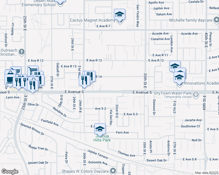 map of restaurants, bars, coffee shops, grocery stores, and more near 3149 East Avenue S in Palmdale