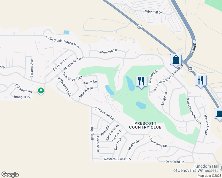 map of restaurants, bars, coffee shops, grocery stores, and more near 1108 North Buena Vista West in Yavapai County