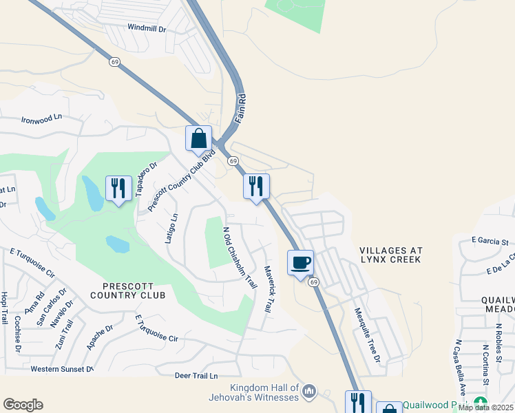 map of restaurants, bars, coffee shops, grocery stores, and more near 11901 Arizona 69 in Prescott Valley