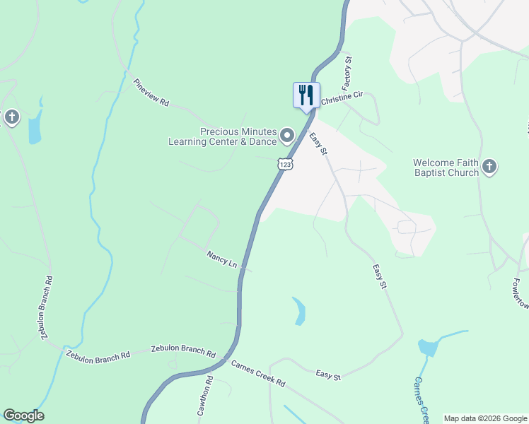 map of restaurants, bars, coffee shops, grocery stores, and more near 1953 West Currahee Street in Toccoa