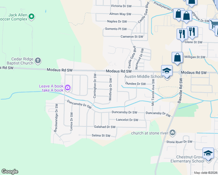 map of restaurants, bars, coffee shops, grocery stores, and more near 2302 Raleigh St SW in Decatur