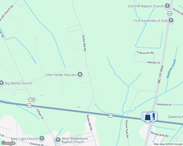 map of restaurants, bars, coffee shops, grocery stores, and more near 1622-1798 Butler Mill Rd in Bladenboro