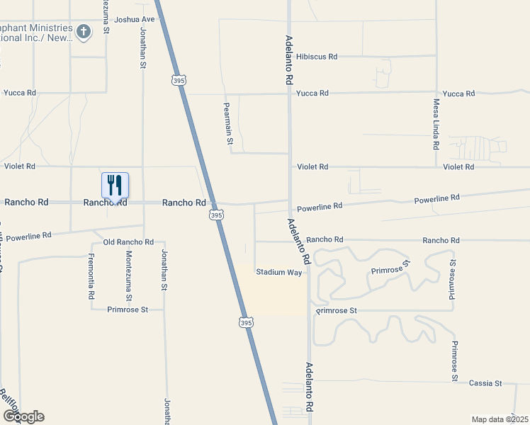 map of restaurants, bars, coffee shops, grocery stores, and more near Powerline Road in Adelanto