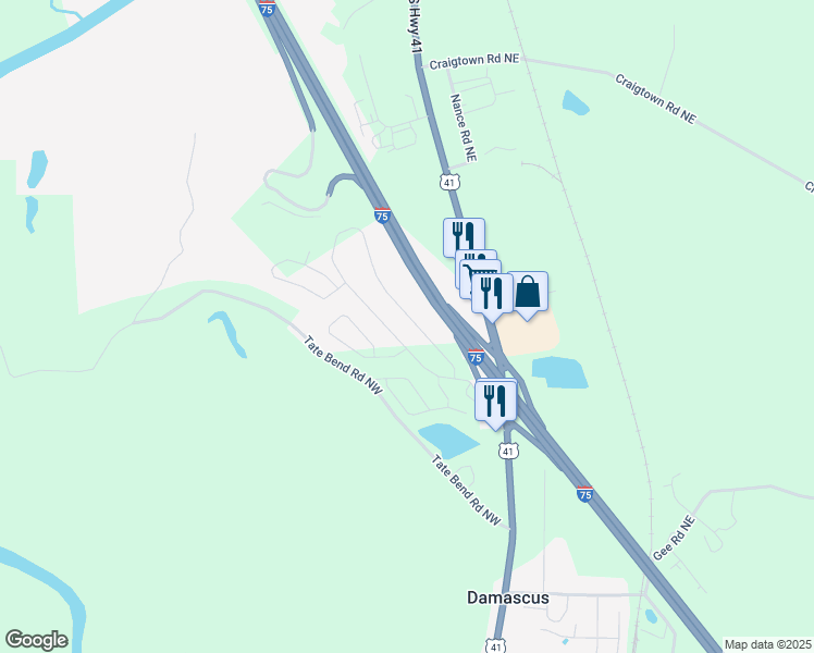 map of restaurants, bars, coffee shops, grocery stores, and more near 280 Soldiers Pathway in Calhoun