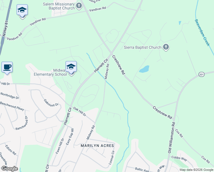 map of restaurants, bars, coffee shops, grocery stores, and more near 3128 Midway Road in Anderson