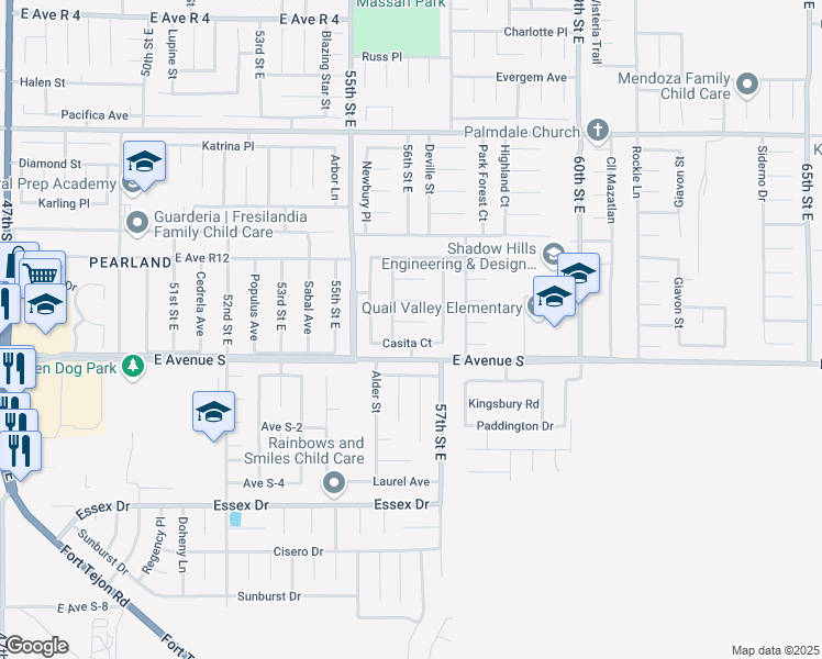 map of restaurants, bars, coffee shops, grocery stores, and more near 5604 Capri Court in Palmdale