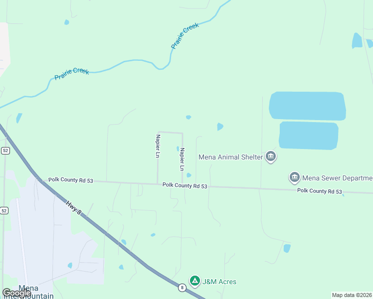 map of restaurants, bars, coffee shops, grocery stores, and more near 243 Polk County Road 53 in Mena