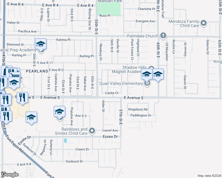 map of restaurants, bars, coffee shops, grocery stores, and more near 5564 Capri Court in Palmdale