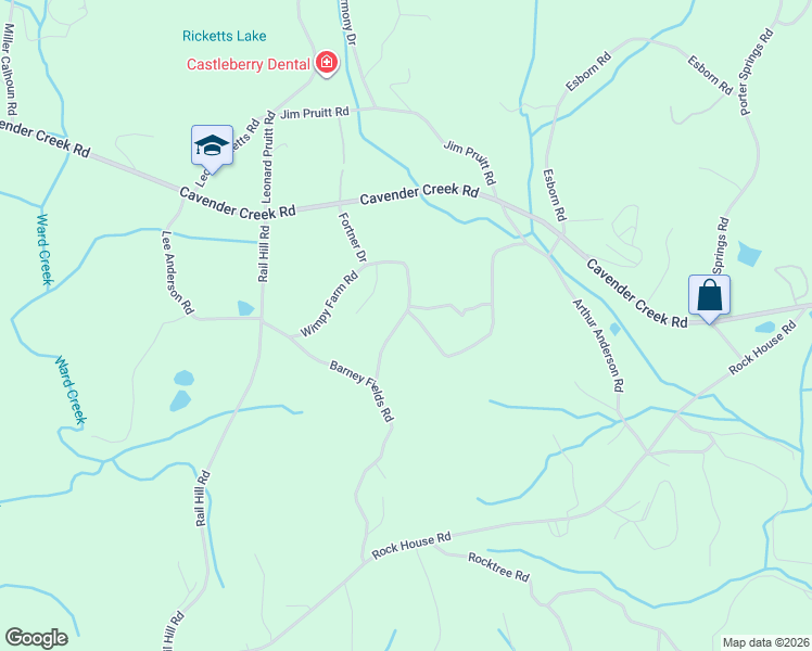map of restaurants, bars, coffee shops, grocery stores, and more near 84 Fortner Drive in Dahlonega