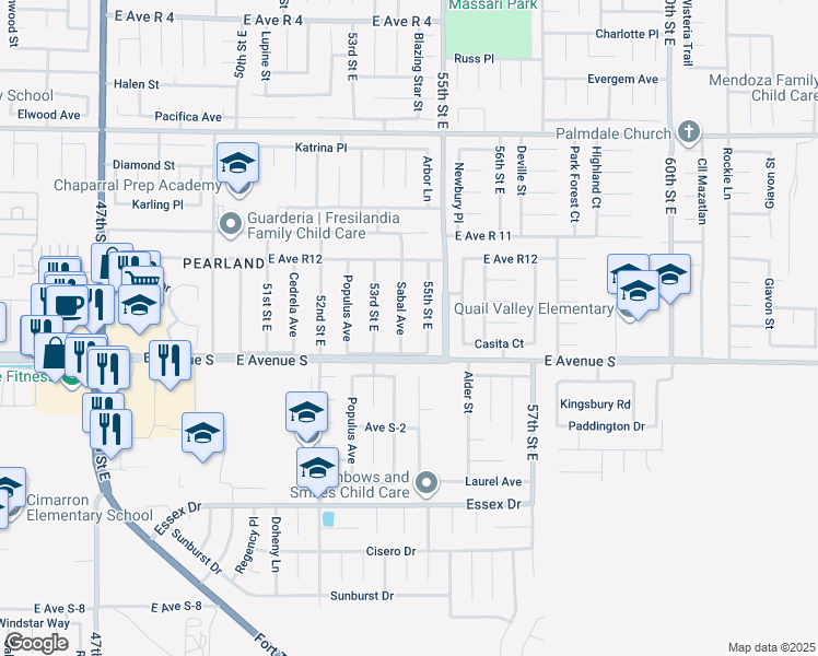 map of restaurants, bars, coffee shops, grocery stores, and more near 37230 Sabal Avenue in Palmdale
