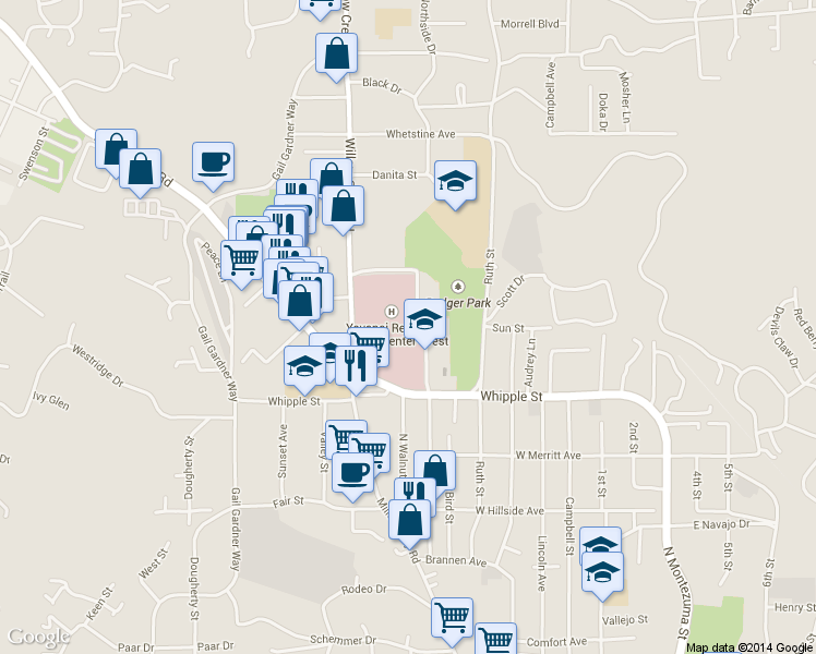 map of restaurants, bars, coffee shops, grocery stores, and more near 960 Division Street in Prescott