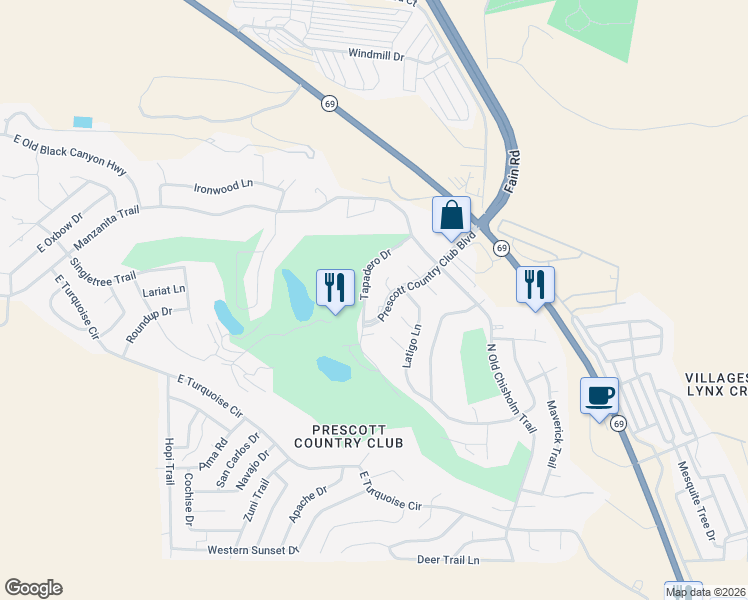 map of restaurants, bars, coffee shops, grocery stores, and more near 1145 Tapadero Drive in Yavapai
