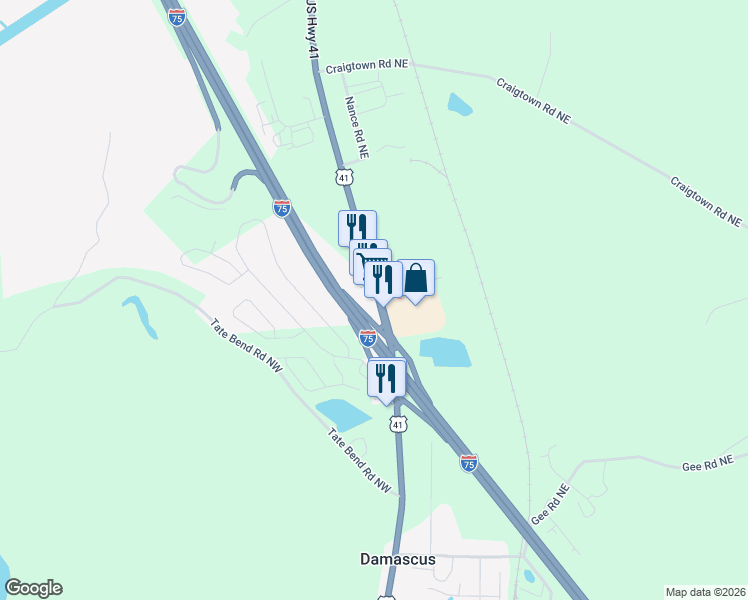 map of restaurants, bars, coffee shops, grocery stores, and more near 2222 U.S. 41 in Calhoun