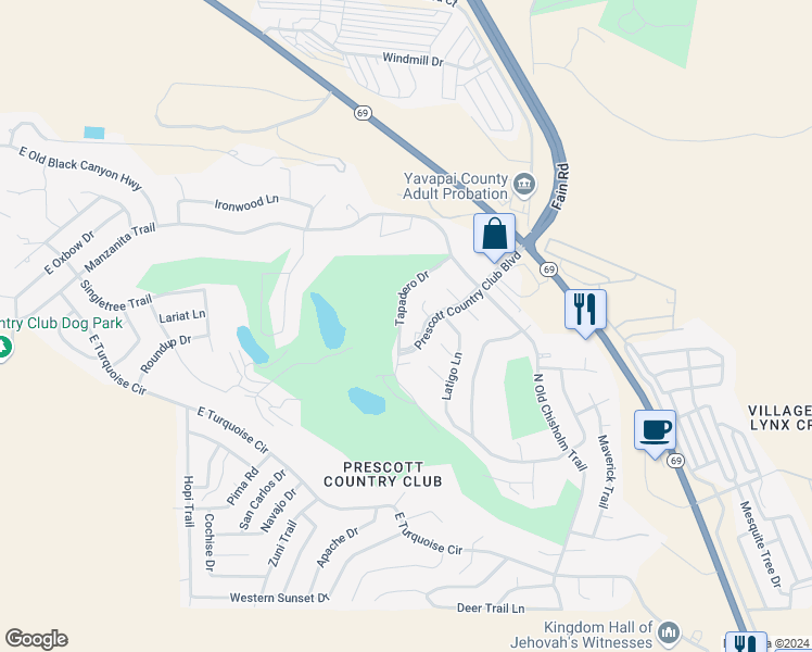 map of restaurants, bars, coffee shops, grocery stores, and more near 1131 Tapadero Drive in Yavapai County