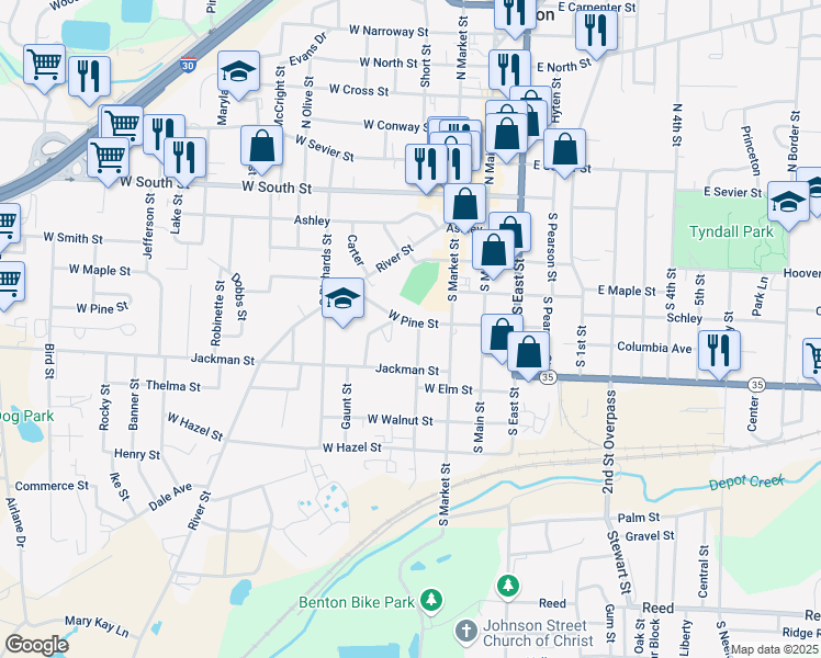 map of restaurants, bars, coffee shops, grocery stores, and more near 321 Jackman Street in Benton
