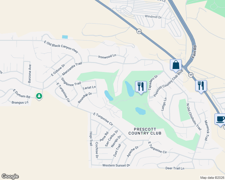 map of restaurants, bars, coffee shops, grocery stores, and more near 1108 North Buena Vista West in Yavapai County