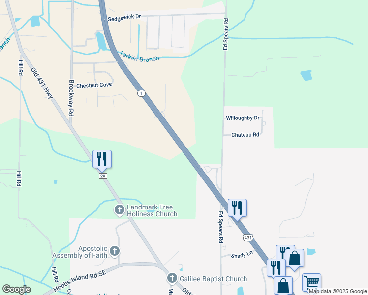 map of restaurants, bars, coffee shops, grocery stores, and more near 9841 U.S. 431 in New Hope
