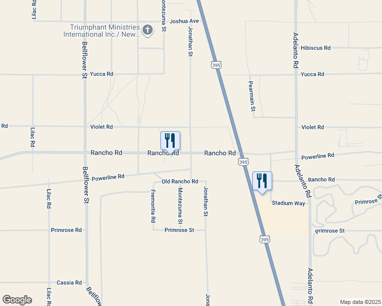 map of restaurants, bars, coffee shops, grocery stores, and more near Jonathan Street in Adelanto