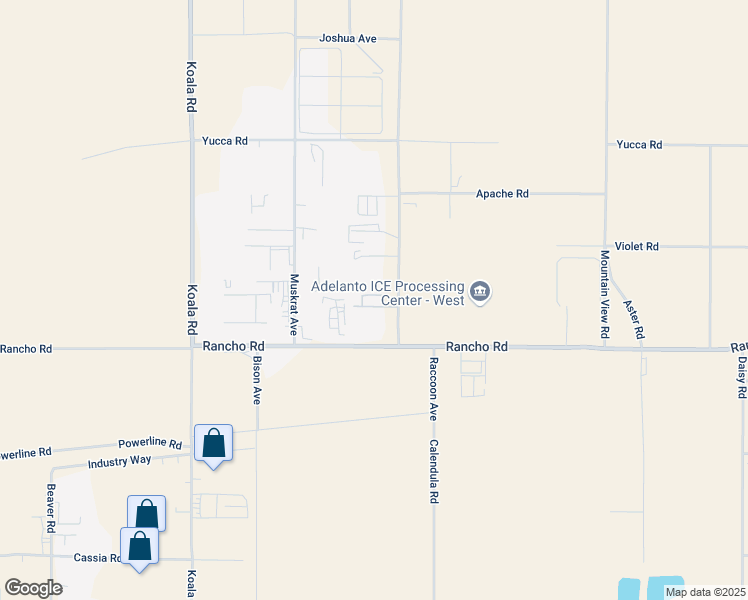 map of restaurants, bars, coffee shops, grocery stores, and more near 16980 Raccoon Avenue in Adelanto