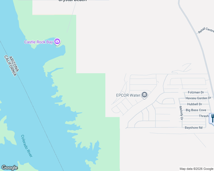 map of restaurants, bars, coffee shops, grocery stores, and more near 1901 Thrasher Drive in Lake Havasu City