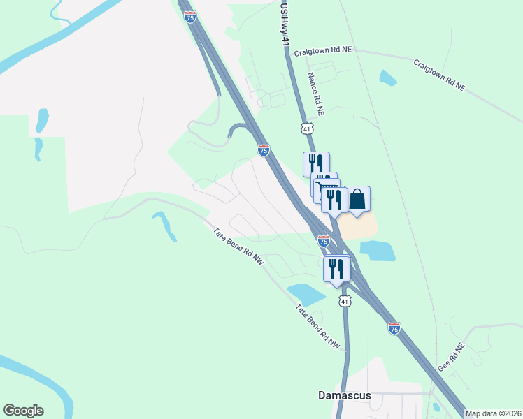 map of restaurants, bars, coffee shops, grocery stores, and more near 306 Soldiers Pathway in Calhoun