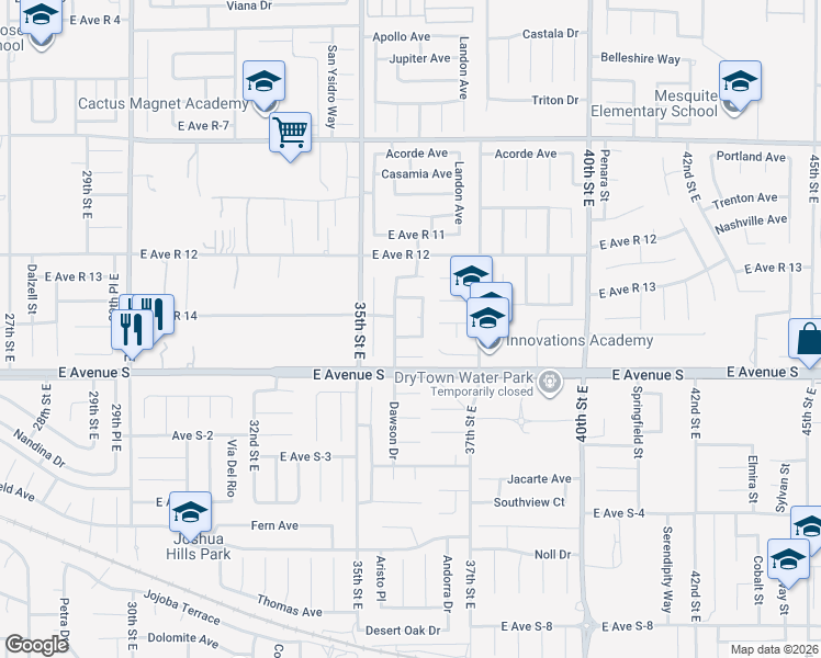 map of restaurants, bars, coffee shops, grocery stores, and more near 3559 East Avenue R 14 in Palmdale