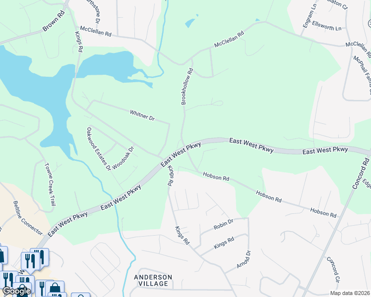 map of restaurants, bars, coffee shops, grocery stores, and more near 1015 Brookhollow Road in Anderson