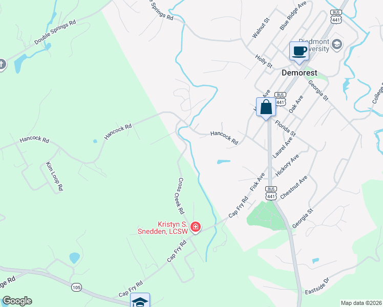 map of restaurants, bars, coffee shops, grocery stores, and more near 510 Cross Creek Road in Demorest