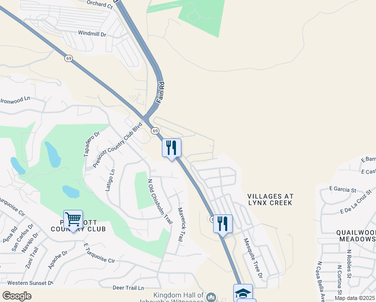map of restaurants, bars, coffee shops, grocery stores, and more near 1101 N Mountain Brush Dr in Prescott Valley