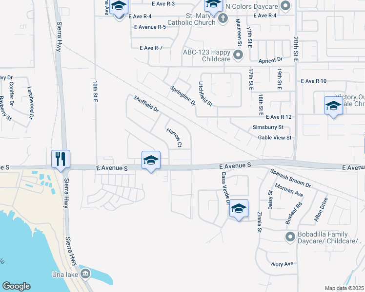 map of restaurants, bars, coffee shops, grocery stores, and more near 37268 Harrow Court in Palmdale