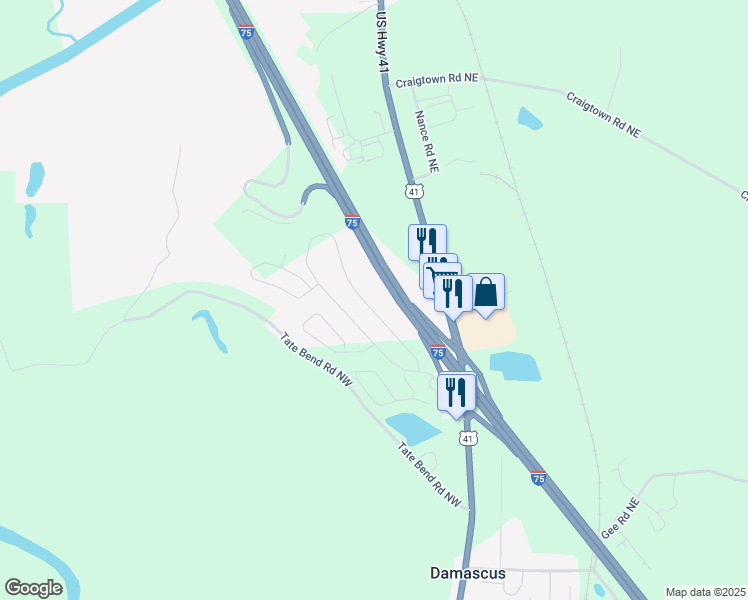 map of restaurants, bars, coffee shops, grocery stores, and more near 306 Soldiers Pathway in Calhoun