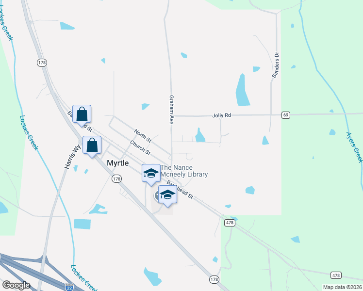 map of restaurants, bars, coffee shops, grocery stores, and more near 1004 Ellis Street in Myrtle