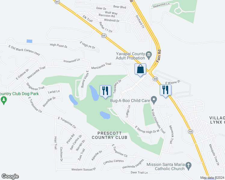 map of restaurants, bars, coffee shops, grocery stores, and more near 1199 Tapadero Drive in Yavapai County