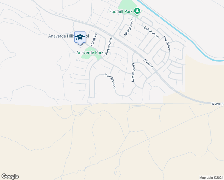 map of restaurants, bars, coffee shops, grocery stores, and more near 37316 Paintbrush Drive in Palmdale